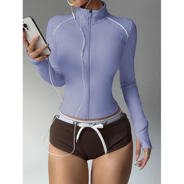 Women’s Slim-Fit Zip-Up Running Jacket – Color-Block Long Sleeve Yoga Top (Navy/Lavender/Beige/Black) – Moisture-Wicking & Stretchable_ecoleips.com