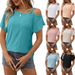 Summer New Arrival Women's Solid Color One Shoulder T-Shirt Short Sleeve Hollow Out Top American Style Clothing_ecoleips.com