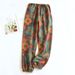 Women's Artistic Printed Cotton Gauze Pants Soft Elastic Waist Cuffed Loungewear Breathable Home Yoga Casual Beach Trousers_ecoleips.com