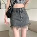 Women's High-Waisted Denim Midi Skirt with Frayed Edges And Tassels Trendy Retro A-Line Bodycon Flattering Mini Skirt_ecoleips.com