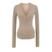 Women's Tencel V-Neck Button-Down Long Sleeve T-Shirt – Korean Style Henley Collar Fitted Top_ecoleips.com