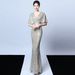 Women's clothing thread tassel beads fishtail banquet elegant temperament annual meeting host car model evening dress women autumn_ecoleips.com