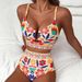 Women's 2-Piece High-Waisted Bikini Set, Floral Print U-Plunge Top With Cross Back Ties Comfortable Polyester Fabric_ecoleips.com