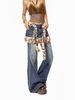 Vintage Leopard Print Fluff Splicing Stacked Fart Curtain Spice Girl Straight Wide Leg Fake Two-piece Jeans_ecoleips.com