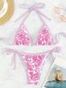 Women's Clothing Printed Fabric Two Piece Bikini Set With Laces Sexy Style Swimsuit For Vacation_ecoleips.com