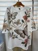 Women's Round Neck Loose Top Simulated Embroidered Pearl Butterfly Print Short Sleeve T-Shirt New Summer Fashion Casual Wear_ecoleips.com