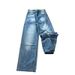 Women's High Waist Straight Leg Jeans - Vintage Washed Blue Denim Pants For Casual & Streetwear Outfits_ecoleips.com