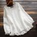 Women's Clothing Women's Cotton And Linen Top Round Neck Long Sleeve Ruffled Hem Loose Fitting For Formal & Casual_ecoleips.com