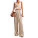 Women's Clothing High-Waisted Wide-Leg Pants For Women – Summer Linen-Like Trousers (Khaki, S–XL)_ecoleips.com