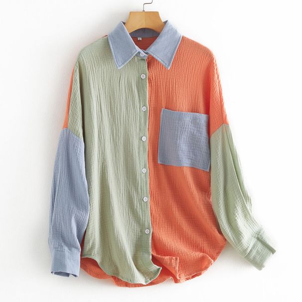 Women's Clothing Women's Clothing Summer New Internet Celebrity Style Contrast Color Stitching Drop Shoulder Long Sleeve Shirt Female_ecoleips.com