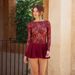 Women Elegant Long Sleeve Mini Dress, Classic Crew Neck, Hollow‑Out Lace Patchwork, Ruffle Hem Detail, Slim‑Fit Silhouette_ecoleips.com