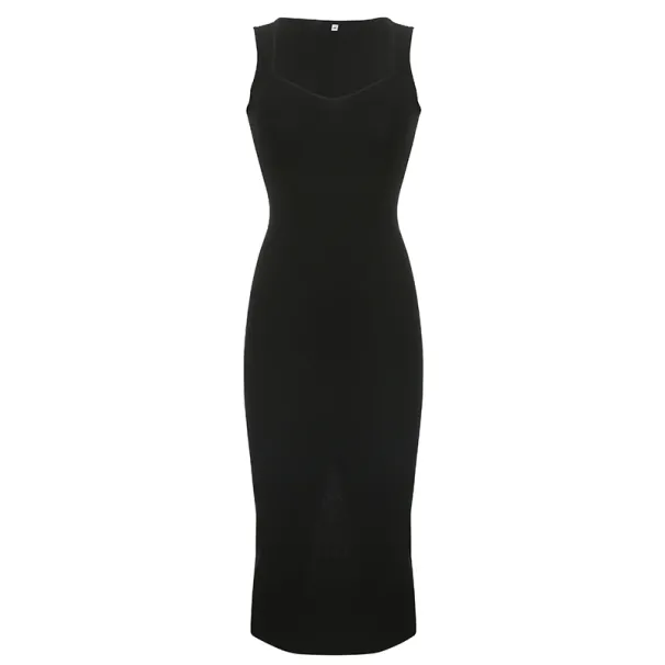Myufon Basic Knit Long Dress Korean Fashion Square Collar Sleeveless Women's Dresses Summer Casual Y2k Vintage All-match Outftis_ecoleips.com