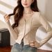 2025 #High Quality Products # Shell Button High Waist Short T-Shirt For Spicy Women With Exposed Navel And Sexy Long Sleeved_ecoleips.com