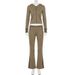 European And American Pocket Frayed Hooded Street Style Slim Fit Sports Set Zipper Sweatshirt + Low Waist Flared Pants_ecoleips.com