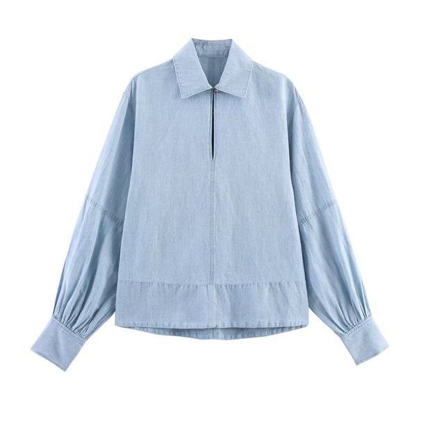 Women's Denim Long Sleeve Shirt Top – Stylish & Comfortable Casual Blouse For Women, Urban Fashion, Button-Down Design, Xs/S/M/L_ecoleips.com