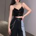 women's clothing black plaid chain jeans for women spring design high waist slim straight wide leg pants_ecoleips.com