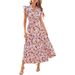European And American Foreign Trade Cross Border Women's Clothing Hot Sale V Neck Pleated Flying Sleeves Printed Mid Length Dress_ecoleips.com