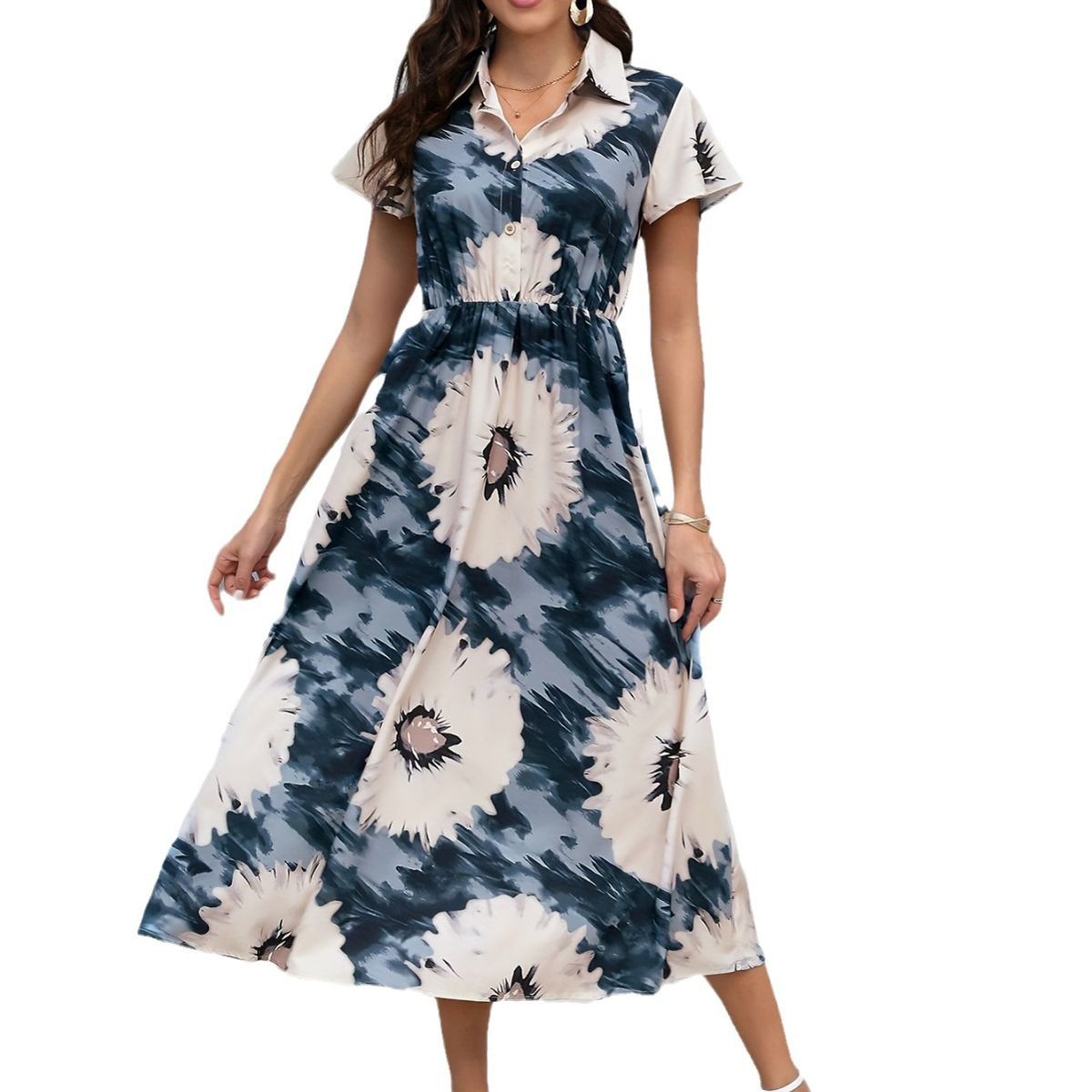 Real Photos Of The Long Dress, Beach Dress, Vacation Dress With A Tight Waist Design And Collar; Available At Clearance_ecoleips.com