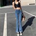 Women's Retro High-Waisted Stretch Slim Fit Flared Jeans Korean Style Straight Leg with Slit And Flowing Drape_ecoleips.com