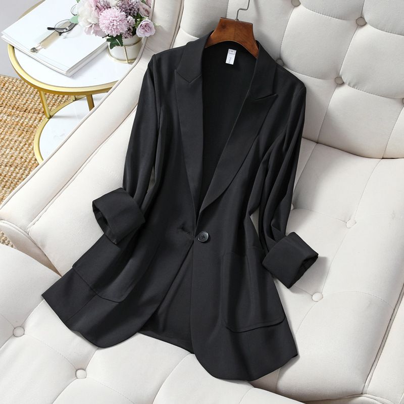 Women's Clothing Thin Sun Protection Shirt Suit Jacket Elegant Commuting Slim Patch Pocket Three Quarter Sleeve Suit_ecoleips.com
