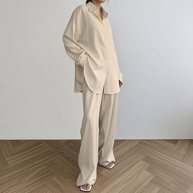 Women's Clothing New Loose Cardigan Home Clothes Comfortable Lapel Long Sleeve Trousers Two Piece Suit Can Be Worn Outside Home Clothes_ecoleips.com