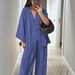 2026 New European American Independent Brand Fashionable Loose Women's V-neck Top And Wide-leg Pants Casual Set_ecoleips.com