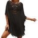 Vacation Hand-Crocheted Solid Color Patchwork European And American Style Dress With Small Tassels_ecoleips.com