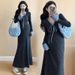 Autumn New Korean Fashion Knitted Plaid Patchwork Tie Maternity Dress_ecoleips.com