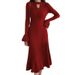 Temperament Flared Sleeve V-neck Knitted Dress Autumn And Winter Foreign Trade Women's Clothing Niche Design Feeling Waist And Thin Long Dress_ecoleips.com