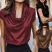 Women's Clothing Elegant Commuter Satin Turtleneck Short Sleeved T-Shirt Slim Fit Flattering Base Layer Top For Women_ecoleips.com