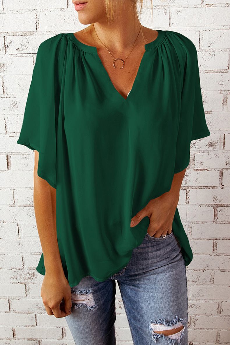 Women's Clothing Summer Casual Women's T-Shirt Chiffon Blouse V Neck Top Loose Fit New_ecoleips.com