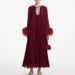 Women's Clothing Autumn And Winter New Round Neck Diamond Pleated Ostrich Feather Solid Color Dress_ecoleips.com