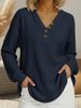 Waffle-Knit V-Neck Pullover – Long Sleeve Casual Button-Up Top For Women (Black/Navy/Red/White, Plus Sizes 4XL)_ecoleips.com