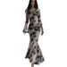 Europe And The United States Women's New Fashion Romantic French Flower Printing Long Sleeve Dress_ecoleips.com