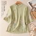 New Chinese Style Improved Embroidered Pullover Small Shirt For Women, Summer Thin Stand Collar Frog Button Cotton-Linen_ecoleips.com