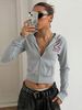 "Printed Zip-Up Hoodie – Lightweight Polyester-Spandex Pullover For Women (S-XL, Heather Grey) – Street-Smart Layering From Office To Outing"_ecoleips.com
