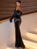 Mozision Off-shoulder Long Sleeve Sexy Maxi Dress Women Gown Black Strapless Backless Bodycon Ruched Club Party Long Dresses_ecoleips.com