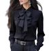 Elegant Women's Clothing Bow Tie Blouse Ruffled Edge Fashion Top For Ladies New Style 2026_ecoleips.com