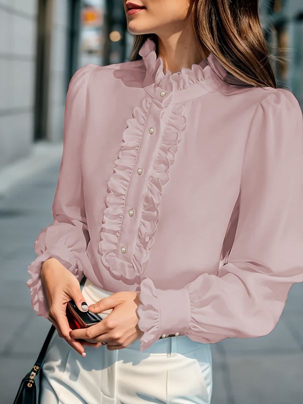 Verve Women's Shirt With Ruffle Hem Versatile Elegant Business Fashion Blouse_ecoleips.com