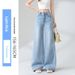 Light Blue Wide-leg Jeans For Women, Spring 2026 New Style, Casual High-waisted Slimming Loose Straight Floor-length_ecoleips.com