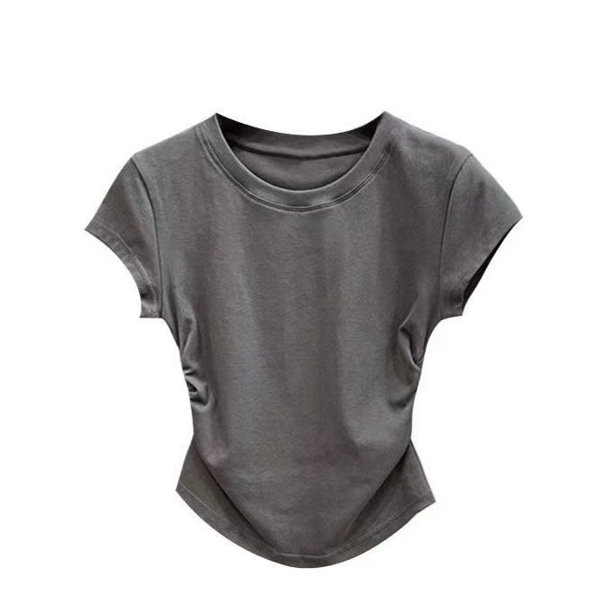 Summer Women's Slim Fit T-Shirt Pure Desire Short Sleeve Pullover Top Solid Color Waist Design For Hot Girls_ecoleips.com