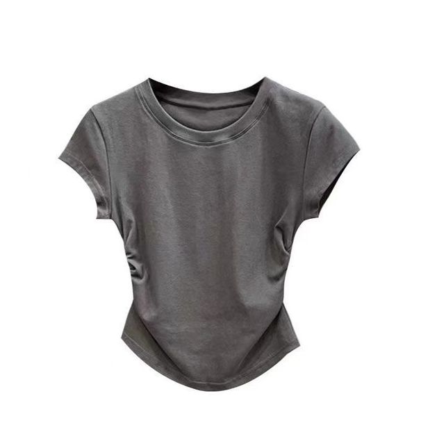 Summer Women's Slim Fit T-Shirt Pure Desire Short Sleeve Pullover Top Solid Color Waist Design For Hot Girls_ecoleips.com