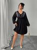 Women's Clothing Plus Size Clothes Elegant Plus Size V-Neck Embroidered Dress - Flowy Retro Summer Dress For Women, Loose Fit High Waist Maxi Dress_ecoleips.com