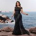 Elegant Sequined Fitted V Neck Sleeveless Cocktail Dress plus Size European American Style for Evening Parties And Banquets Mothers_ecoleips.com