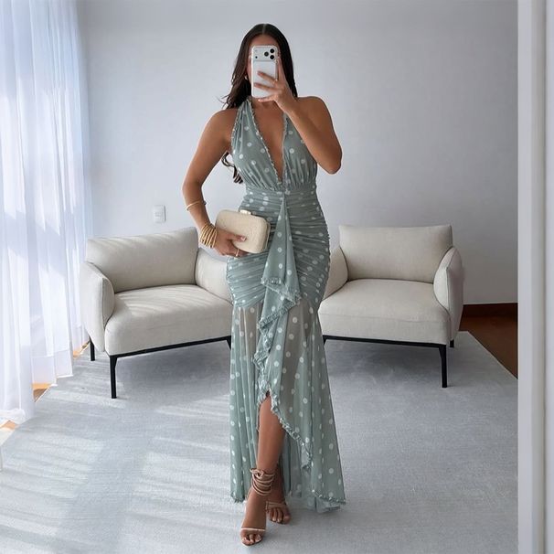 Women's Clothing Women's Slim Fit Halter Neck Print Dress Tie Waist Spring Summer Hot Selling For Formal & Casual For Women_ecoleips.com