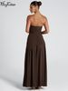 Hugcitar Elegant Solid Strapless Ribbon Backless Sexy Slit Pleated Maxi Prom Dress Women New Clotheds Evening Party Festival_ecoleips.com
