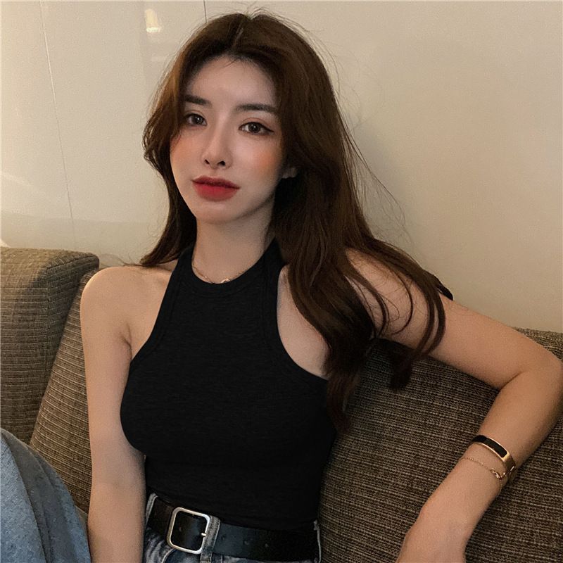 Slim Fit Short Halter Neck Vest Women's Sleeveless Top Korean Style Spring Summer 2026 Inner Or Outer Wear Base Layer_ecoleips.com