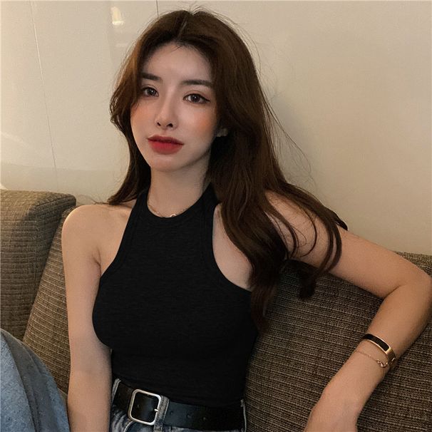 Slim Fit Short Halter Neck Vest Women's Sleeveless Top Korean Style Spring Summer 2026 Inner Or Outer Wear Base Layer_ecoleips.com