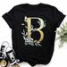 European And American Cross-border Foreign Trade Wholesale Women's Floral Letter Print Round Neck Plus-size Short-sleeve_ecoleips.com