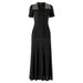 Women's French Style Long Dress Black Lapel Beaded Sequins Slim Waist Autumn Knit New Style_ecoleips.com